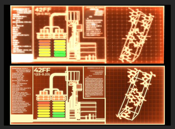 A sci-fi computer panel depicting a generator bank, carefully remade in a higher resolution.