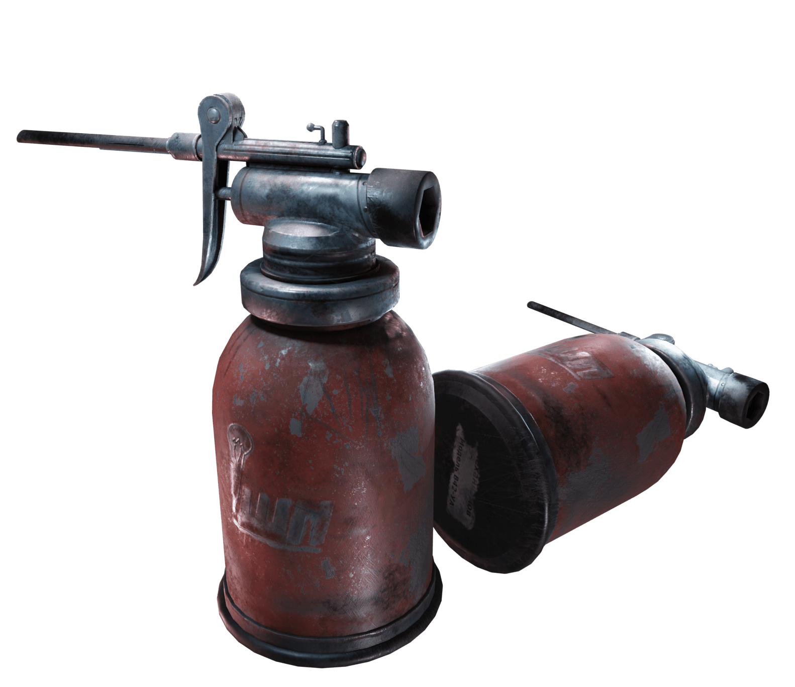 The finished, quite-rusty can-with-spray-nozzle.